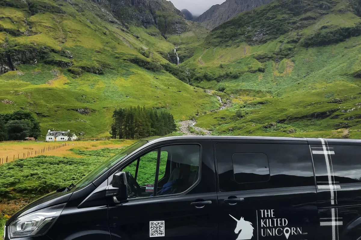Our private minivan on a Scottish road - Loch Lomond day tour from Edinburgh